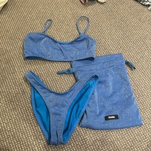Blue Sparkle Triangl Bikini Set AND Bag